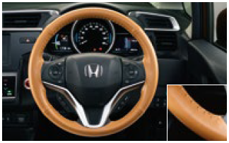 HONDA STEERING WHEEL COVER (SYNTHETIC LEATHER TAN X BEIGE STITCH) FOR HONDA FIT GK3 GK4 GK5 GK6 GP5 GP6 08U98-E8S-010