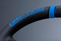 MOMO FORTUNE DRIFTING 330 85 BLACK LEATHER BLACK SPOKE BLUE STITCH STEERING WHEEL MOMO-00005