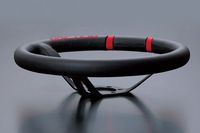MOMO FORTUNE DRIFTING 330 85 BLACK LEATHER BLACK SPOKE RED STITCH STEERING WHEEL MOMO-00004