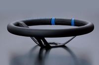 MOMO FORTUNE DRIFTING 330 85 BLACK LEATHER BLACK SPOKE BLUE STITCH STEERING WHEEL MOMO-00005
