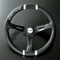 MOMO FORTUNE DRIFTING 350 85 BLACK LEATHER WHITE SPOKE WHITE STITCH STEERING WHEEL MOMO-00008