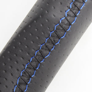 REAL PREMIUM SERIES SET BLACK NAPPA ALL LEATHER STEERING + BLACK CARBON PRINT UNDER PAD BLUE X BLACK EURO STITCH STEERING WHEEL FOR TOYOTA PRIUS 50  50P-LPB-BL-BKT