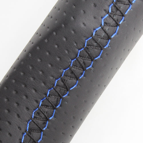 REAL PREMIUM SERIES D SHAPE BLACK NAPPA ALL LEATHER BLUE X BLACK EURO STITCH STEERING WHEEL FOR TOYOTA PRIUS PHV 50  50P-LPB-BL