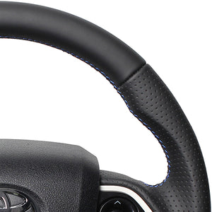 REAL PREMIUM SERIES SET BLACK NAPPA ALL LEATHER STEERING + BLACK CARBON PRINT UNDER PAD BLUE X BLACK EURO STITCH STEERING WHEEL FOR TOYOTA MIRAI 10  50P-LPB-BL-BKT