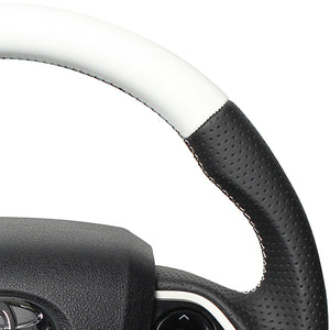 REAL PREMIUM SERIES D SHAPE WHITE & BLACK NAPPA ALL LEATHER WHITE X BLACK EURO STITCH STEERING WHEEL FOR TOYOTA MIRAI 10  50P-LPB-WH