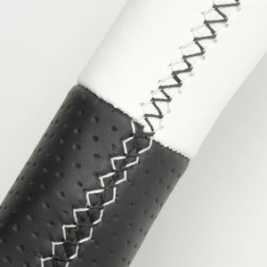 REAL PREMIUM SERIES D SHAPE WHITE & BLACK NAPPA ALL LEATHER WHITE X BLACK EURO STITCH STEERING WHEEL FOR TOYOTA PRIUS 50  50P-LPB-WH