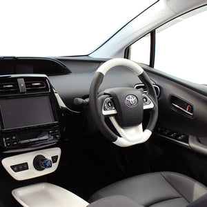 REAL PREMIUM SERIES D SHAPE WHITE & BLACK NAPPA ALL LEATHER WHITE X BLACK EURO STITCH STEERING WHEEL FOR TOYOTA PRIUS PHV 50  50P-LPB-WH