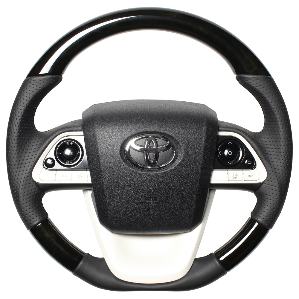REAL PREMIUM SERIES D SHAPE BLACK WOOD BLACK EURO STITCH STEERING WHEEL FOR TOYOTA MIRAI 10  50P-BKW-BK