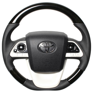 REAL PREMIUM SERIES D SHAPE BLACK WOOD BLACK EURO STITCH STEERING WHEEL FOR TOYOTA PRIUS PHV 50  50P-BKW-BK