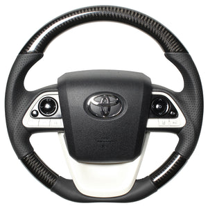 REAL PREMIUM SERIES D SHAPE BLACK CARBON BLACK EURO STITCH STEERING WHEEL FOR TOYOTA MIRAI 10  50P-BKC-BK