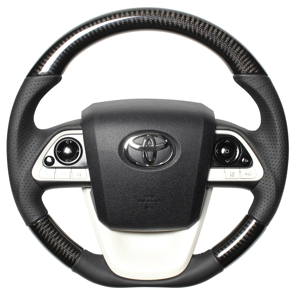REAL PREMIUM SERIES D SHAPE BLACK CARBON BLACK EURO STITCH STEERING WHEEL FOR TOYOTA PRIUS PHV 50  50P-BKC-BK