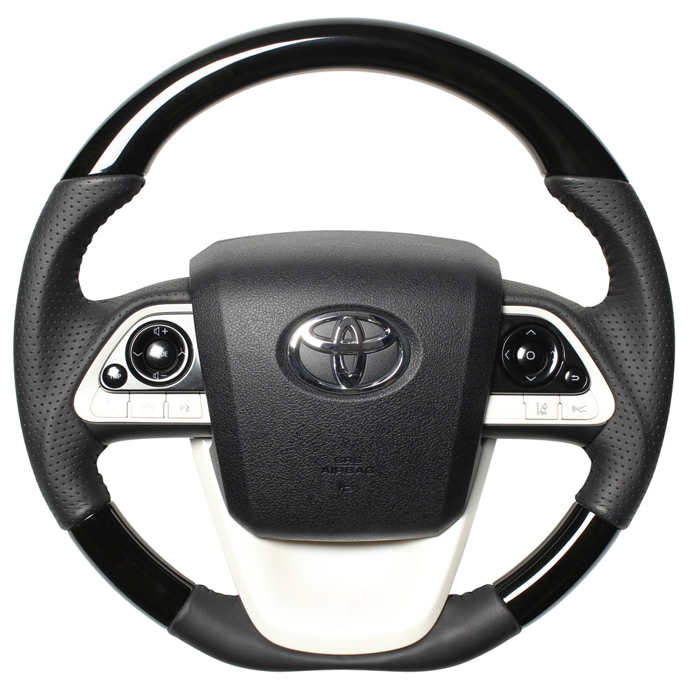 REAL ORIGINAL SERIES D SHAPE BLACK WOOD BLACK STITCH STEERING WHEEL FOR TOYOTA PRIUS PHV 50  50-BKW-BK