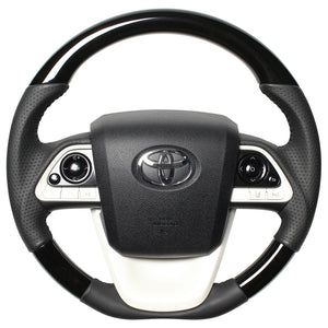 REAL ORIGINAL SERIES D SHAPE BLACK WOOD BLACK STITCH STEERING WHEEL FOR TOYOTA PRIUS PHV 50  50-BKW-BK