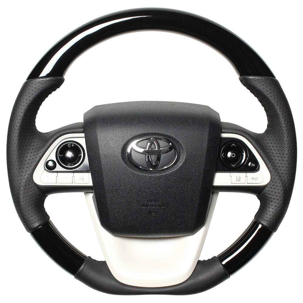 REAL ORIGINAL SERIES D SHAPE PIANO BLACK BLACK STITCH STEERING WHEEL FOR TOYOTA MIRAI 10  50-PBW-BK