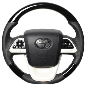 REAL ORIGINAL SERIES D SHAPE PIANO BLACK BLACK STITCH STEERING WHEEL FOR TOYOTA PRIUS PHV 50  50-PBW-BK