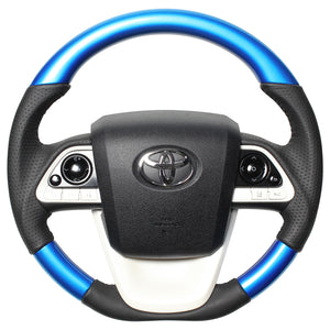 REAL ORIGINAL SERIES D SHAPE PEARL BLUE BLACK STITCH STEERING WHEEL FOR TOYOTA MIRAI 10  50-BLW-BK