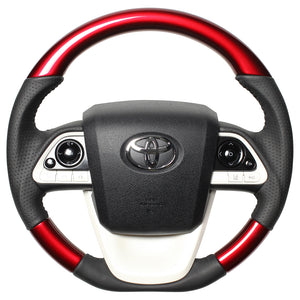 REAL ORIGINAL SERIES D SHAPE PEARL RED BLACK STITCH STEERING WHEEL FOR TOYOTA MIRAI 10  50-RDW-BK