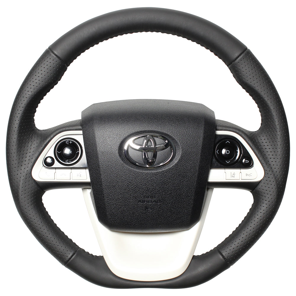 REAL ORIGINAL SERIES D SHAPE ALL LEATHER BLACK STITCH STEERING WHEEL FOR TOYOTA PRIUS 50  50-LPB-BK