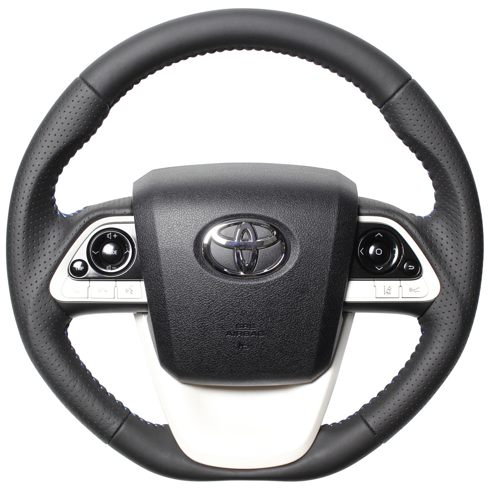 REAL ORIGINAL SERIES D SHAPE ALL LEATHER BLUE STITCH STEERING WHEEL FOR TOYOTA MIRAI 10  50-LPB-BL