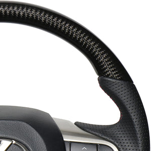 REAL LEXUS SERIES D SHAPE BLACK CARBON & DARK WINE LEATHER DARK WINE X BLACK EURO STITCH STEERING WHEEL FOR LEXUS RX 20  LXA-BKC-DW