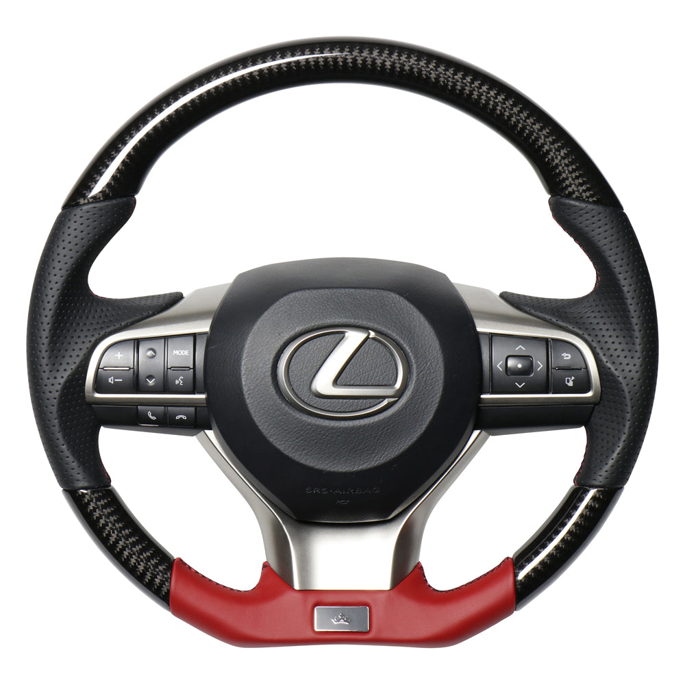 REAL LEXUS SERIES D SHAPE BLACK CARBON & DARK WINE LEATHER DARK WINE X BLACK EURO STITCH STEERING WHEEL FOR LEXUS RX 20  LXA-BKC-DW