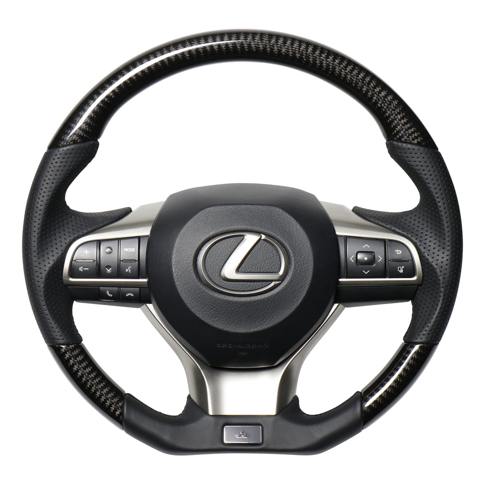 REAL LEXUS SERIES D SHAPE BLACK CARBON BLACK EURO STITCH STEERING WHEEL FOR LEXUS RX 20  LXA-BKC-BK