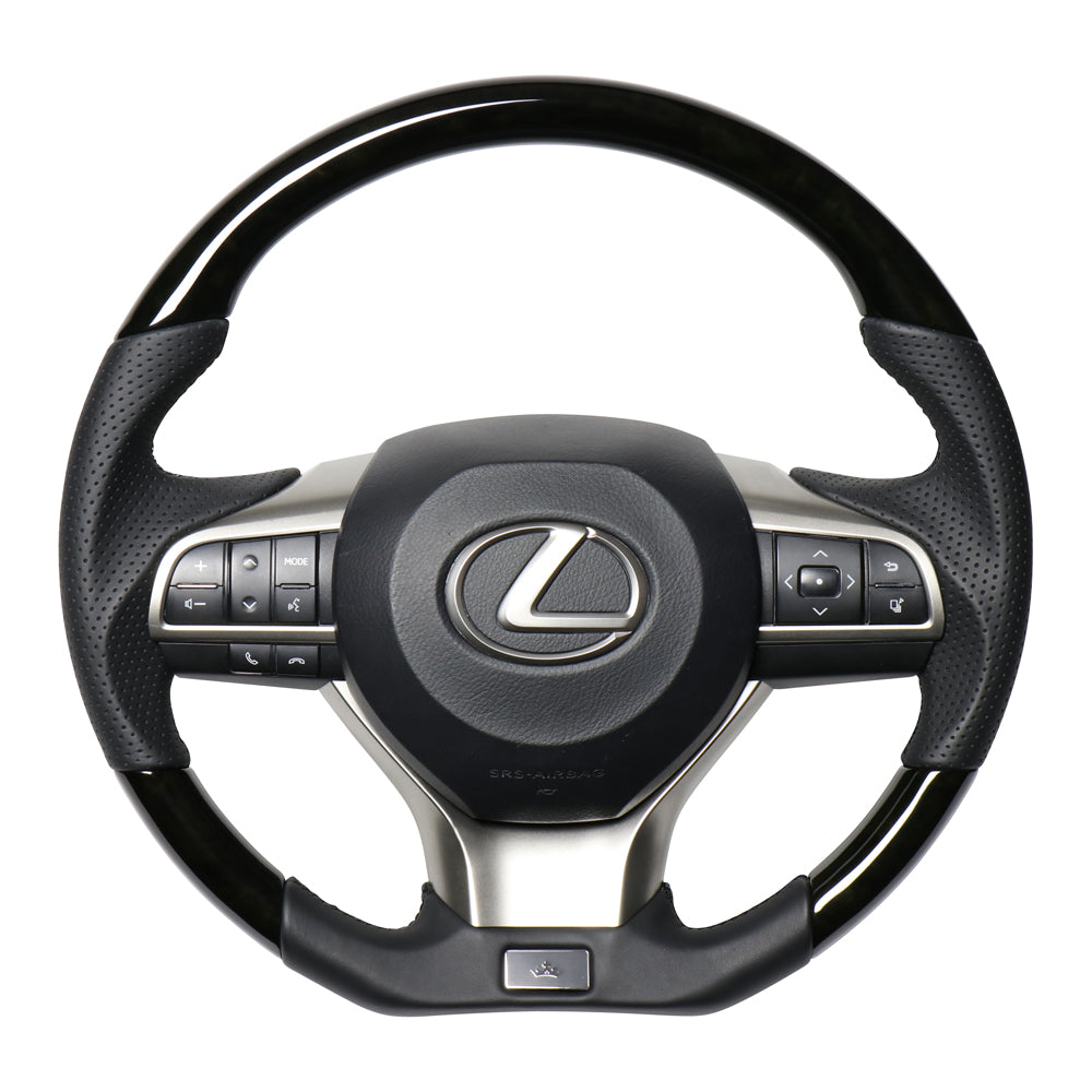 REAL LEXUS SERIES D SHAPE BLACK WOOD BLACK EURO STITCH STEERING WHEEL FOR LEXUS RX 20  LXA-BKW-BK
