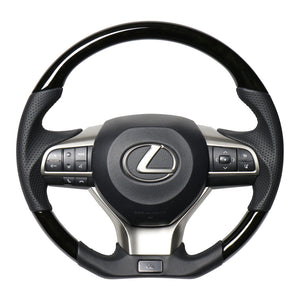 REAL LEXUS SERIES D SHAPE BLACK WOOD BLACK EURO STITCH STEERING WHEEL FOR LEXUS RX 20  LXA-BKW-BK