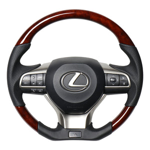 REAL LEXUS SERIES D SHAPE BROWN WOOD BLACK EURO STITCH STEERING WHEEL FOR LEXUS GS 10 : KOUKI  LXA-BRW-BK