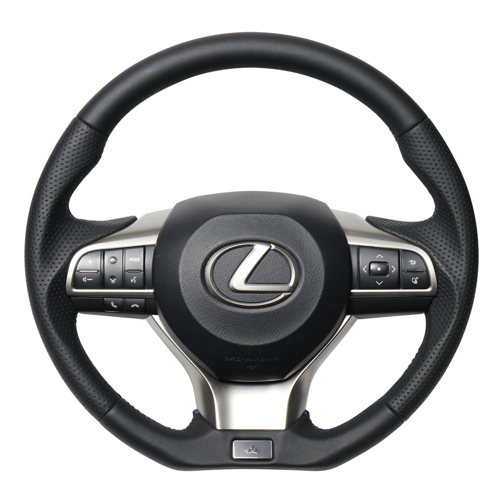 REAL LEXUS SERIES D SHAPE NAPPA ALL LEATHER NAVY X BLACK EURO STITCH STEERING WHEEL FOR LEXUS GS 10 : KOUKI  LXA-LPB-BL
