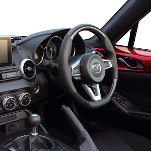 REAL ORIGINAL SERIES GUN GRIP SMALL DIAMETER D SHAPE BLACK CARBON DARK WINE X BLACK EURO STITCH STEERING WHEEL FOR MAZDA ROADSTER RF NDERC  MZC-BKC-DW