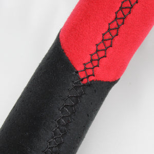 REAL ORIGINAL SERIES GUN GRIP SMALL DIAMETER D SHAPE RED & BLACK ULTRA SUEDE BLACK EURO STITCH STEERING WHEEL FOR MAZDA ROADSTER ND5RC  MZC-ALC-BK