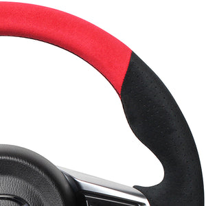 REAL ORIGINAL SERIES GUN GRIP SMALL DIAMETER D SHAPE RED & BLACK ULTRA SUEDE BLACK EURO STITCH STEERING WHEEL FOR MAZDA ROADSTER ND5RC  MZC-ALC-BK