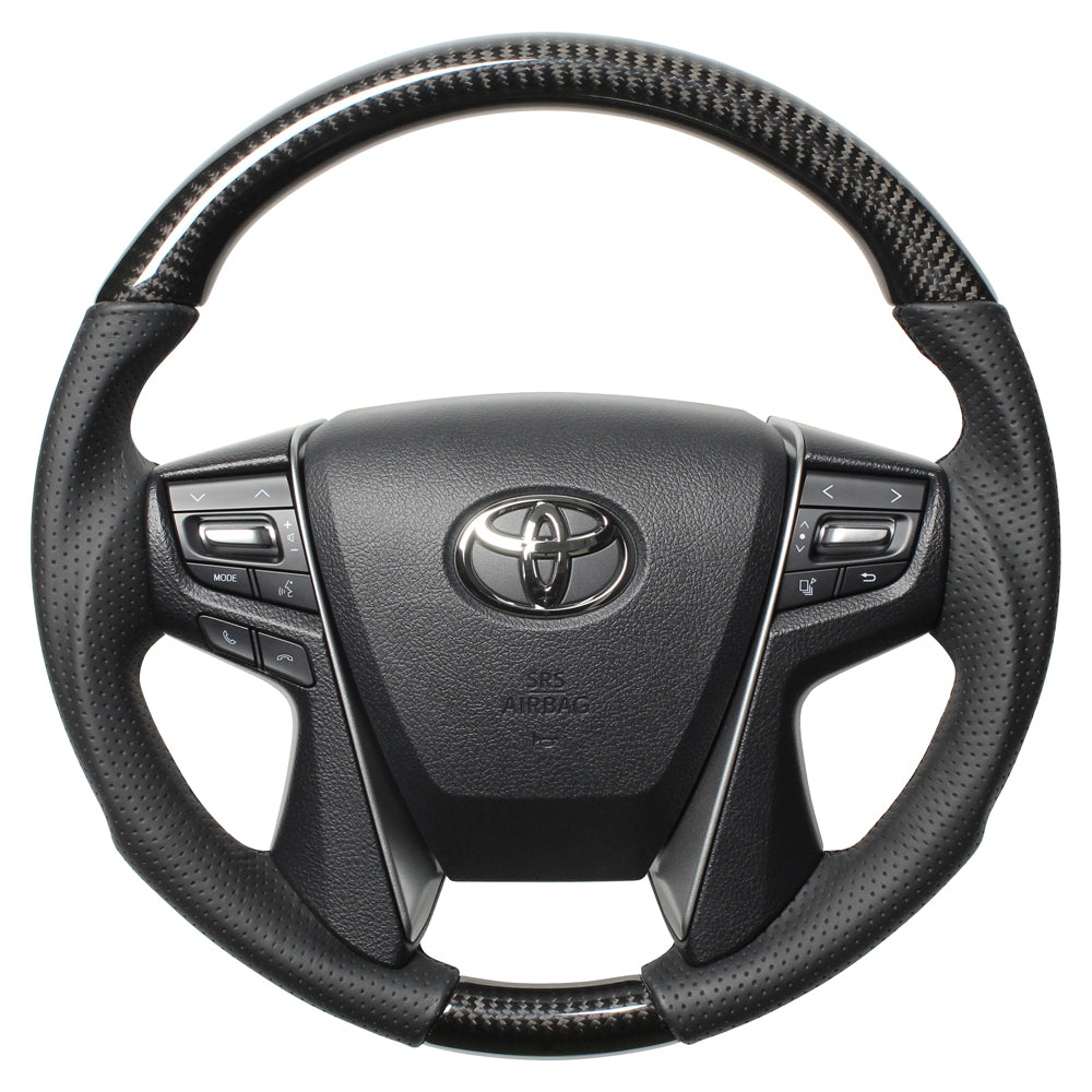 REAL PREMIUM SERIES ROUND SHAPE BLACK CARBON BLACK EURO STITCH STEERING WHEEL FOR TOYOTA CROWN ROYAL 210  H30P-BKC-BK