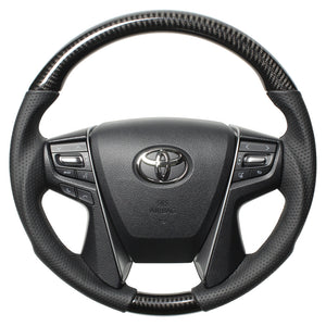 REAL PREMIUM SERIES ROUND SHAPE BLACK CARBON BLACK EURO STITCH STEERING WHEEL FOR TOYOTA CROWN ATHLETE 210  H30P-BKC-BK