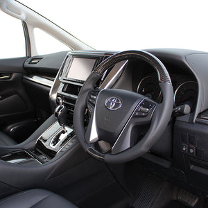 REAL PREMIUM SERIES ROUND SHAPE BLACK CARBON BLACK EURO STITCH STEERING WHEEL FOR TOYOTA LAND CRUISER 200 : KOUKI  H30P-BKC-BK