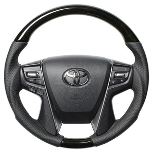 REAL PREMIUM SERIES ROUND SHAPE BLACK WOOD BLACK EURO STITCH STEERING WHEEL FOR TOYOTA LAND CRUISER PRADO 150 : KOUKI  H30P-BKW-BK