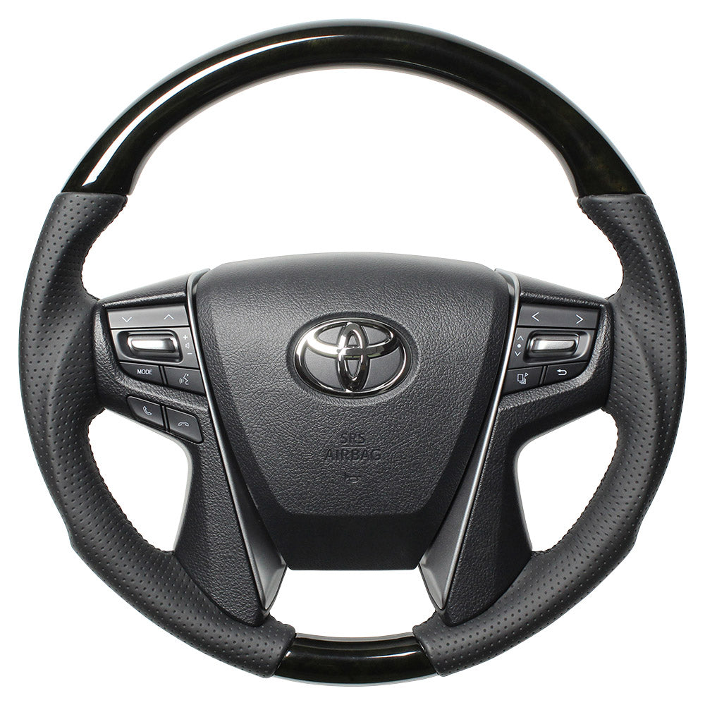 REAL PREMIUM SERIES ROUND SHAPE BLACK WOOD BLACK EURO STITCH STEERING WHEEL FOR TOYOTA CROWN MAJESTA 210  H30P-BKW-BK