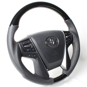 REAL PREMIUM SERIES ROUND SHAPE BLACK WOOD BLACK EURO STITCH STEERING WHEEL FOR TOYOTA LAND CRUISER 200 : KOUKI  H30P-BKW-BK