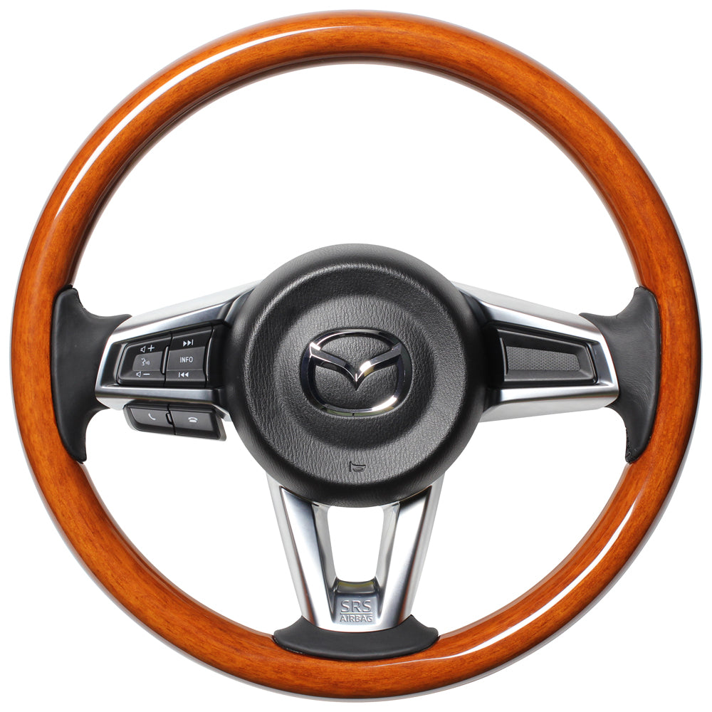 REAL ORIGINAL SERIES ALL WOOD ROUND SHAPE 05 LIGHT BROWN WOOD BLACK EURO STITCH STEERING WHEEL FOR MAZDA ROADSTER ND5RC  MZCW-LBW-BK