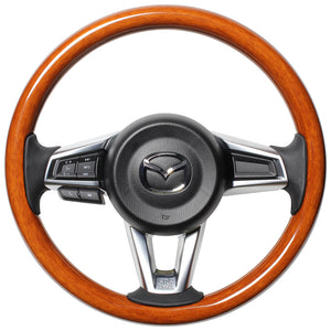 REAL ORIGINAL SERIES ALL WOOD ROUND SHAPE 05 LIGHT BROWN WOOD BLACK EURO STITCH STEERING WHEEL FOR MAZDA ROADSTER ND5RC  MZCW-LBW-BK
