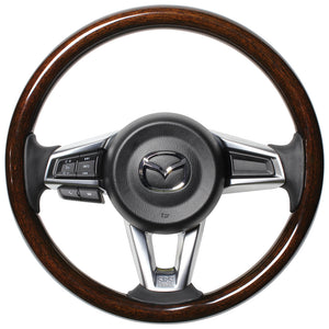 REAL ORIGINAL SERIES ALL WOOD ROUND SHAPE 16 DARK BROWN WOOD BLACK EURO STITCH STEERING WHEEL FOR MAZDA ROADSTER ND5RC  MZCW-BRW-BK