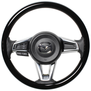 REAL ORIGINAL SERIES ALL WOOD ROUND SHAPE PIANO BLACK BLACK EURO STITCH STEERING WHEEL FOR MAZDA ROADSTER RF NDERC  MZCW-PBW-BK