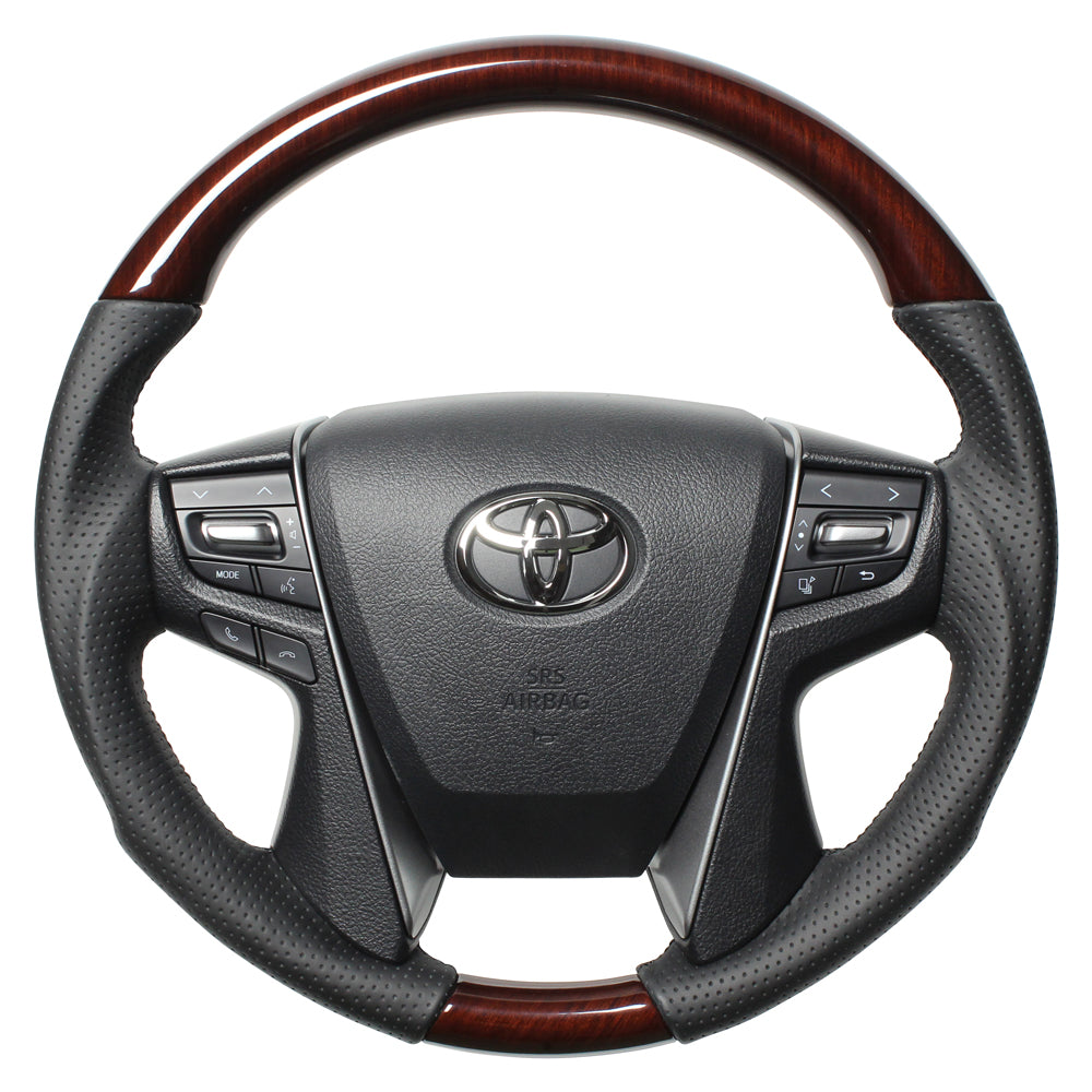 REAL PREMIUM SERIES ROUND SHAPE 56 BROWN WOOD BLACK EURO STITCH STEERING WHEEL FOR TOYOTA CROWN MAJESTA 210  H30P-BRW-BK