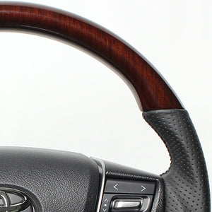 REAL PREMIUM SERIES ROUND SHAPE 56 BROWN WOOD BLACK EURO STITCH STEERING WHEEL FOR TOYOTA CROWN MAJESTA 210  H30P-BRW-BK