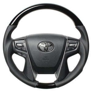 REAL PREMIUM SERIES ROUND SHAPE PIANO BLACK BLACK EURO STITCH STEERING WHEEL FOR TOYOTA VELLFIRE 30  H30P-PBW-BK