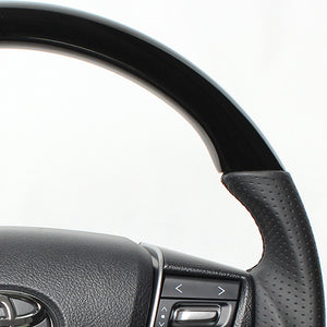 REAL PREMIUM SERIES ROUND SHAPE PIANO BLACK BLACK EURO STITCH STEERING WHEEL FOR TOYOTA ALPHARD 30  H30P-PBW-BK