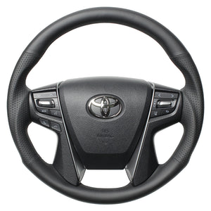 REAL PREMIUM SERIES ROUND SHAPE NAPPA ALL LEATHER BLACK EURO STITCH STEERING WHEEL FOR TOYOTA CROWN ROYAL 210  H30P-LPB-BK