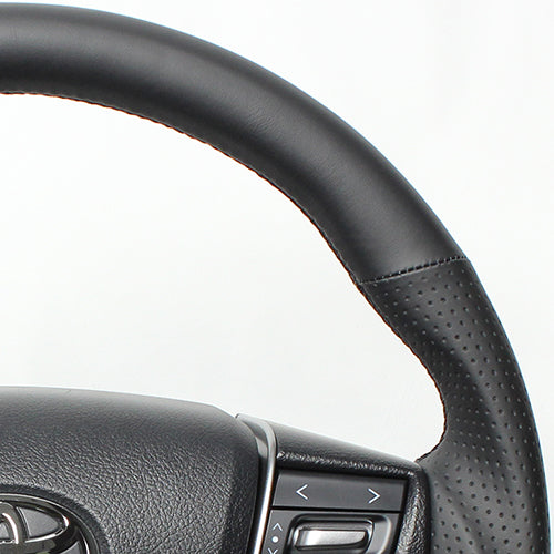 REAL PREMIUM SERIES ROUND SHAPE NAPPA ALL LEATHER BLACK EURO STITCH STEERING WHEEL FOR TOYOTA CROWN ROYAL 210  H30P-LPB-BK