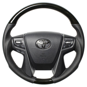 REAL ORIGINAL SERIES ROUND SHAPE BLACK WOOD BLACK STITCH STEERING WHEEL FOR TOYOTA LAND CRUISER 200 : KOUKI  H30-BKW-BK